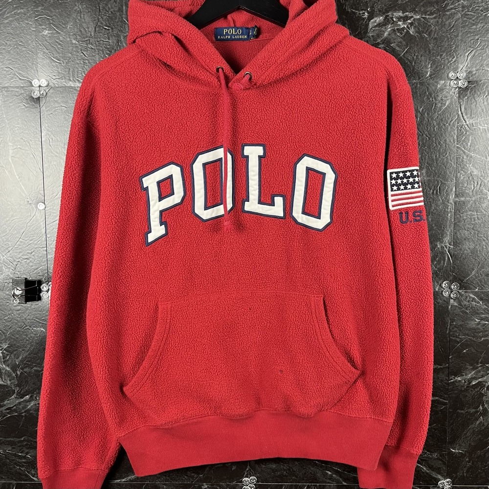 Polo Ralph Lauren Men's Red USA Flag Spell Fleece Hoodie Small